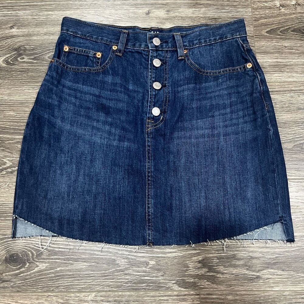 Gap denim skirt button fly raw hem jeans skirt
